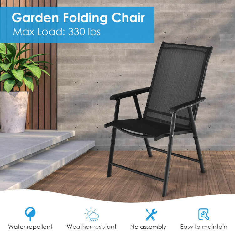 Set of 2 Outdoor Patio Folding Chair with Ergonomic Armrests-BlackCostway Gallery View 5 of 12